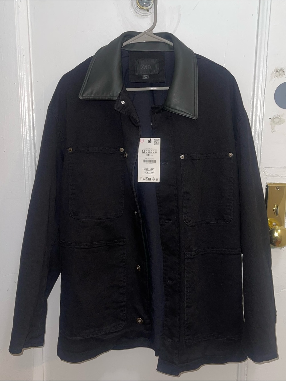 ZARA Black Men’s Shirt Jacket with Leather Collar